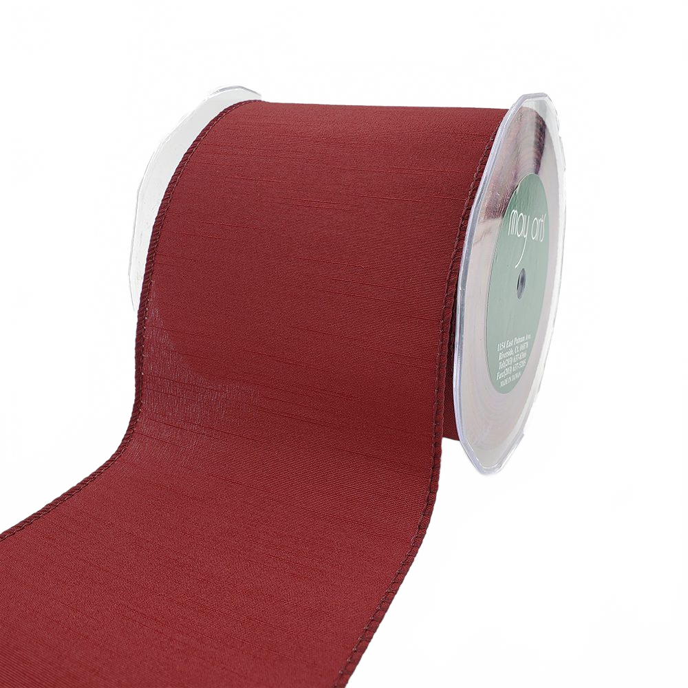 4 Inch Wired Faux Duck Cloth Raised Thread Burgundy Ribbon