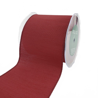 4 Inch Wired Faux Duck Cloth Raised Thread Burgundy Ribbon
