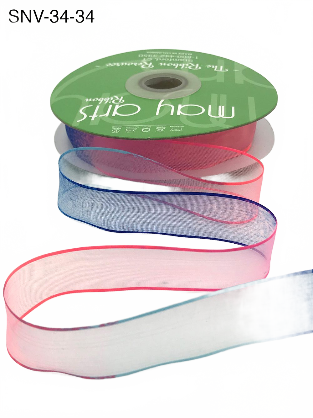 3/4 Inch Soft Variegated (Multi-Color) Neon Pink/Neon Blue Sheer Ribbon With Thin Solid Edge