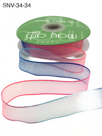 3/4 Inch Soft Variegated (Multi-Color) Neon Pink/Neon Blue Sheer Ribbon With Thin Solid Edge