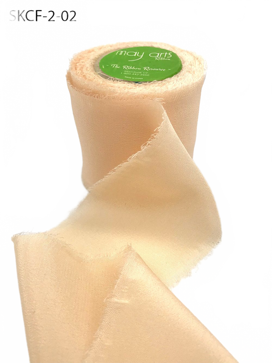 2 Inch 100% Silk Peach Champagne Crepe With Frayed Edge (Non-Dyed And Hand-Dyed)
