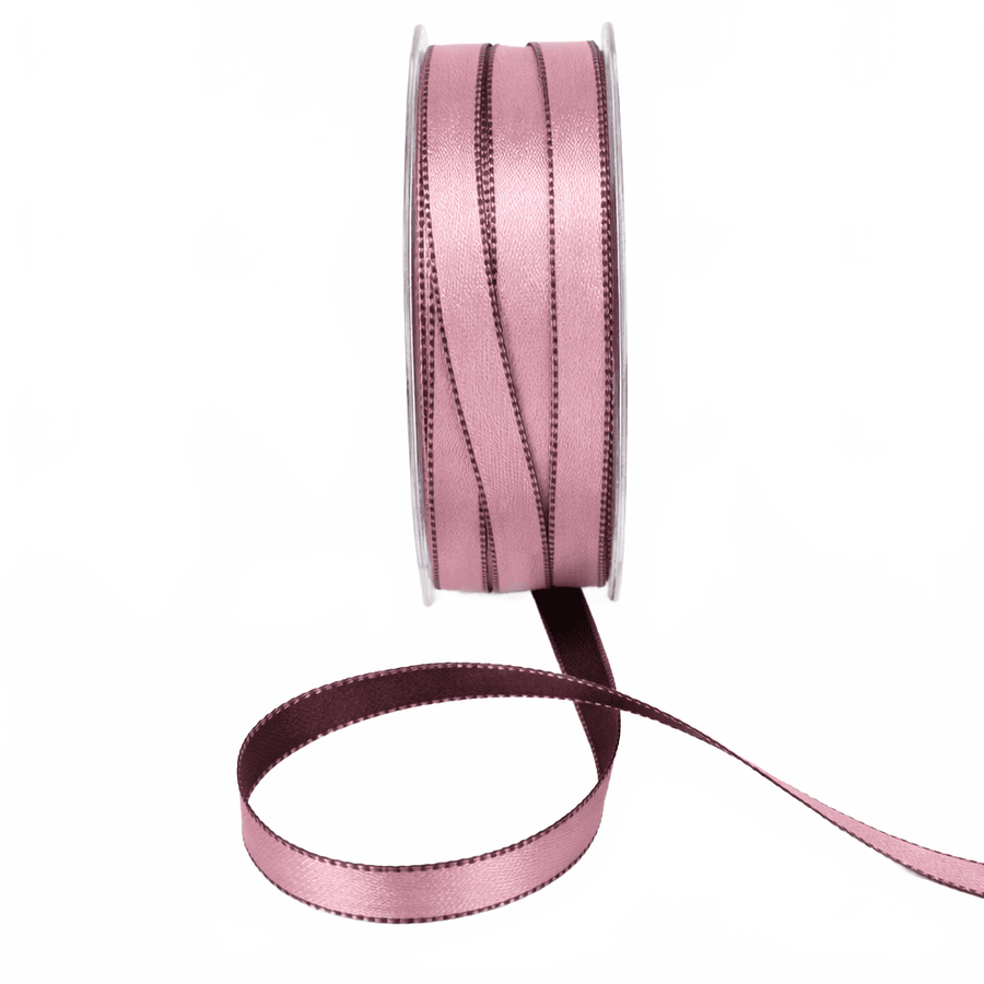 3/8 Inch Two-Color Reversible Pink/Brown Satin With Woven Stitched Edge
