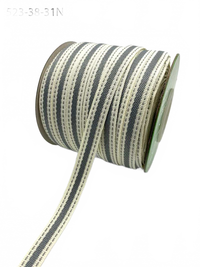 3/8 Inch Solid Color Band Ivory/Pewter Ribbon With Natural Woven Stitched Edge