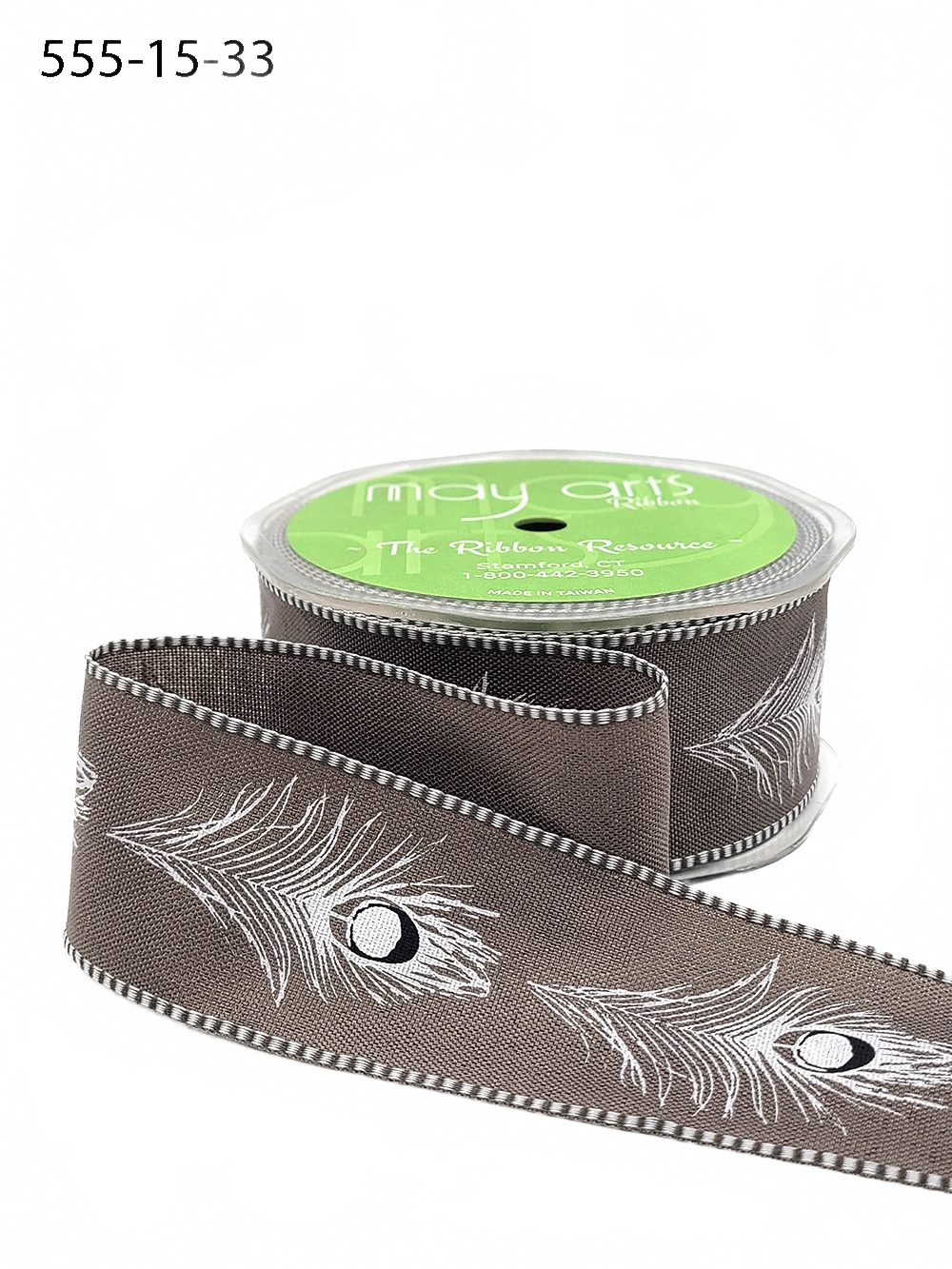 1.5 Inch Peacock Feather Print Ribbon With Woven Edge