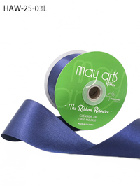 ~2.5 Inch Waterproof And Weather Resistant Luster Double Faced Navy Satin Ribbon With Woven Edge