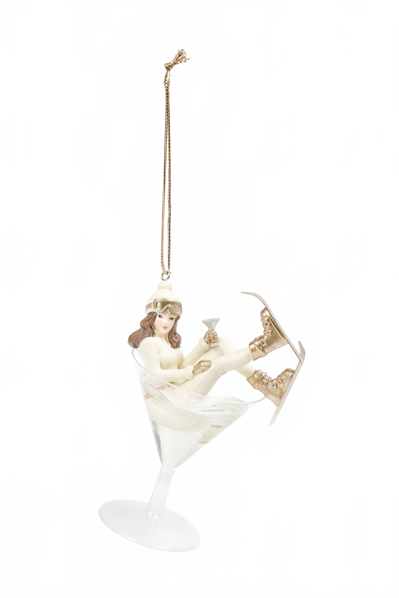 Ski Lady Drinking Cocktail Ornament