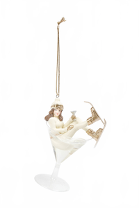 Ski Lady Drinking Cocktail Ornament