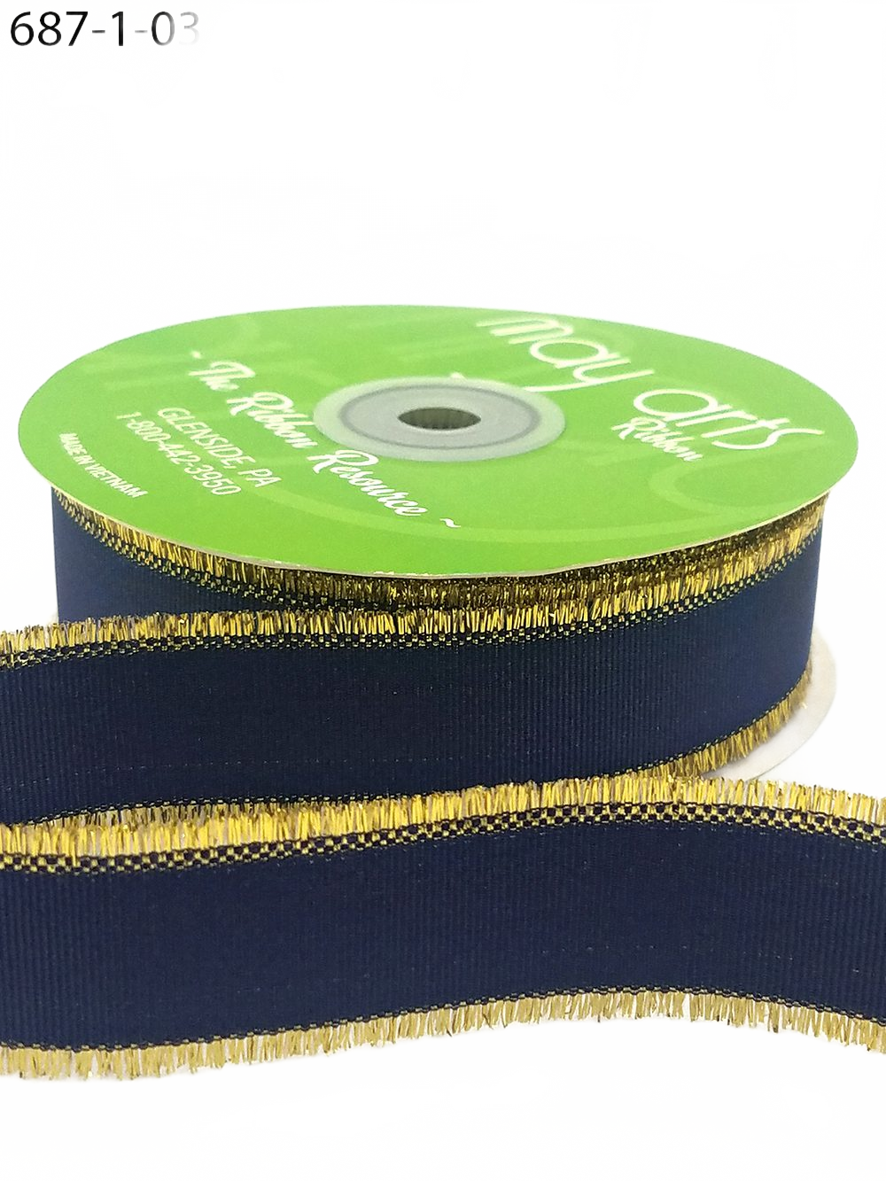 1″ Fringe Metallic Navy/Gold Grosgrain Ribbon