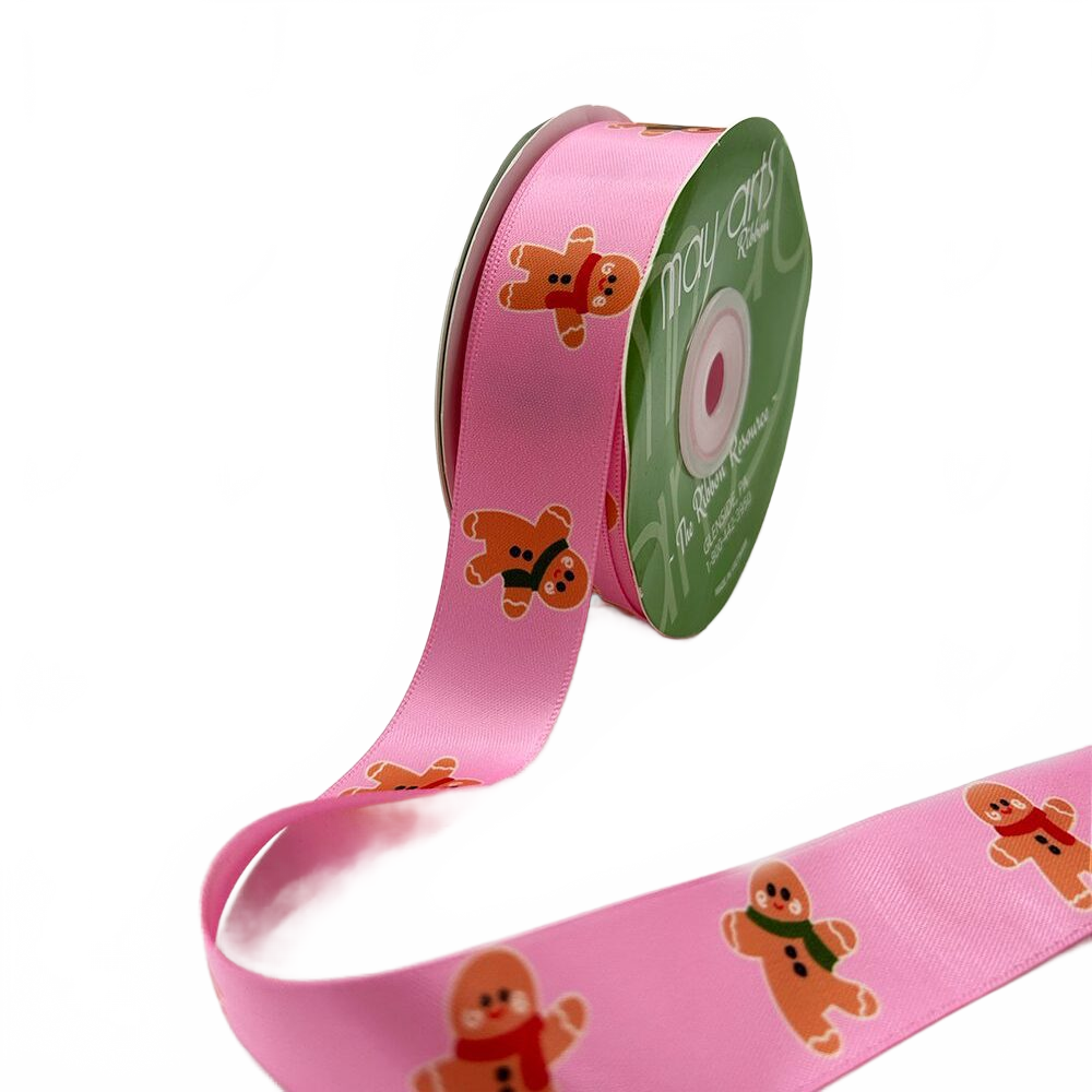 ~1 Inch Satin Holiday Print Ribbon With Woven Edge