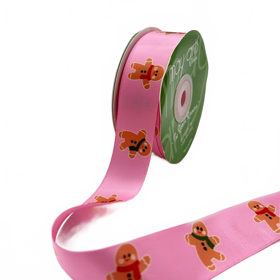 ~1 Inch Satin Holiday Print Ribbon With Woven Edge
