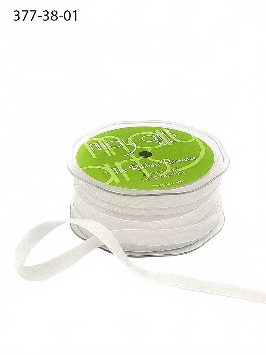 3/8 Inch Woven Metallic White Velvet Ribbon With Woven Edge