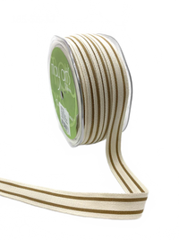 5/8 Inch Antique Gold Cotton Blend Double Stripe Ribbon With Woven Edge