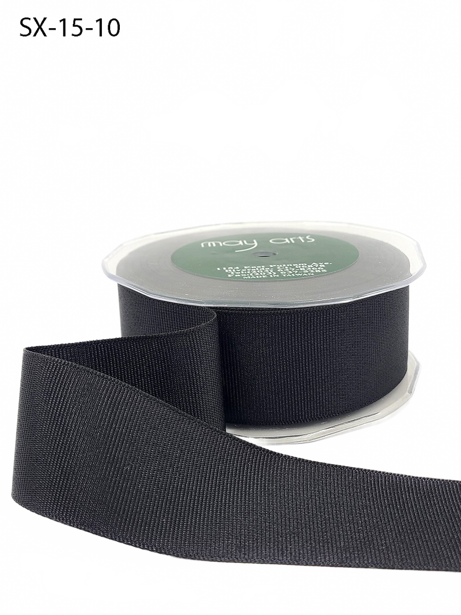 ~1.5 Inch Heavy-Weight (Higher Thread Count) Classic Black Grosgrain Ribbon With Woven Edge