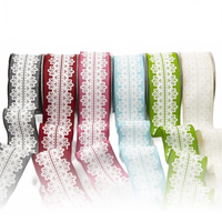 1.5 Inch White Lace Print Ribbon With Wired Edge