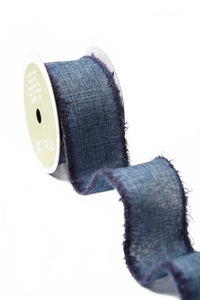 1.5 Inch Faux Navy/Navy Linen Ribbon With Fuzzy Wired Edge