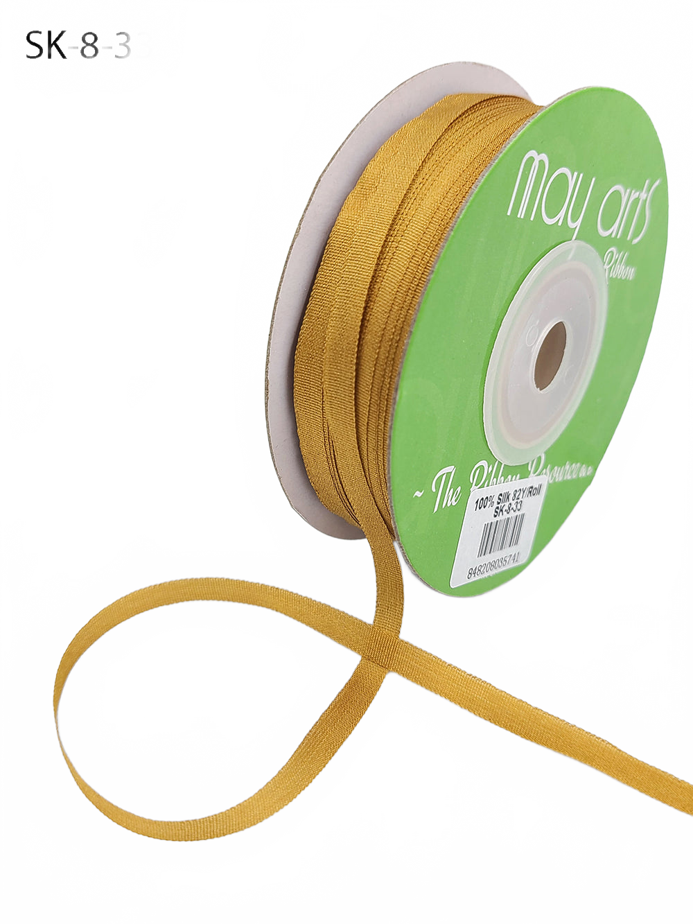 1/8 Inch 100% Hand-Dyed Antique Gold Silk Ribbon With Woven Edge