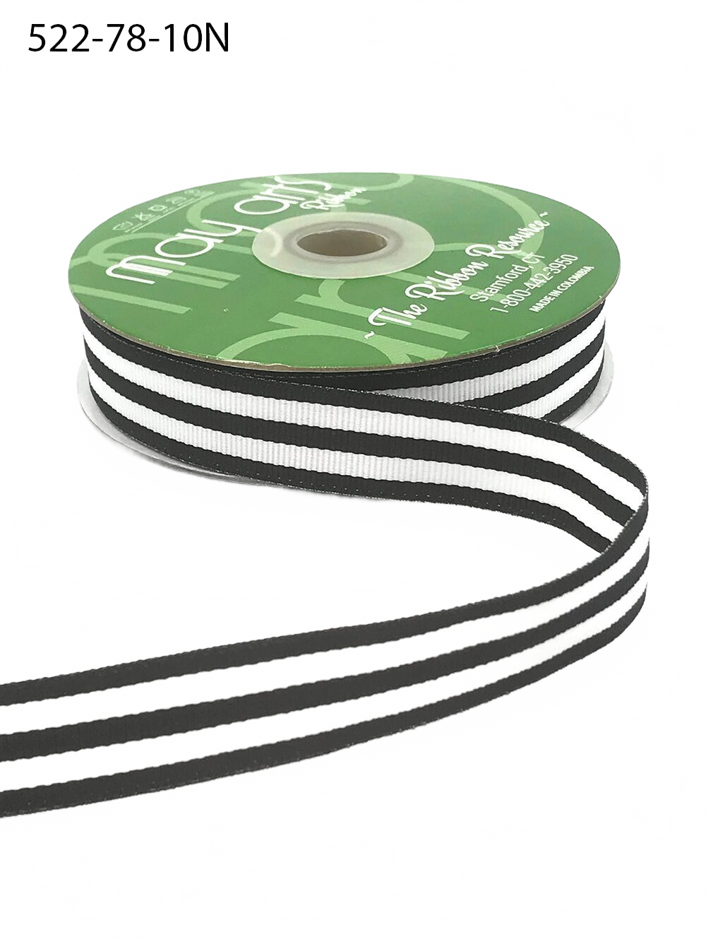 7/8 Inch Black/White Grosgrain Horizontal Stripes Ribbon With Woven Edge