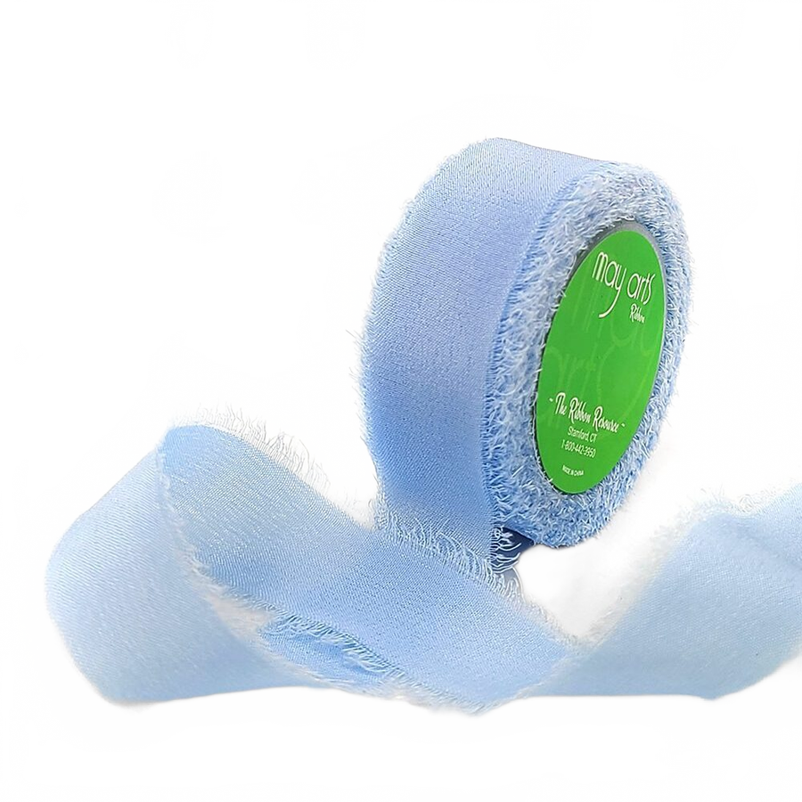 5/8 Inch 100% Silk Cerulean Crepe With Frayed Edge (Non-Dyed And Hand-Dyed)