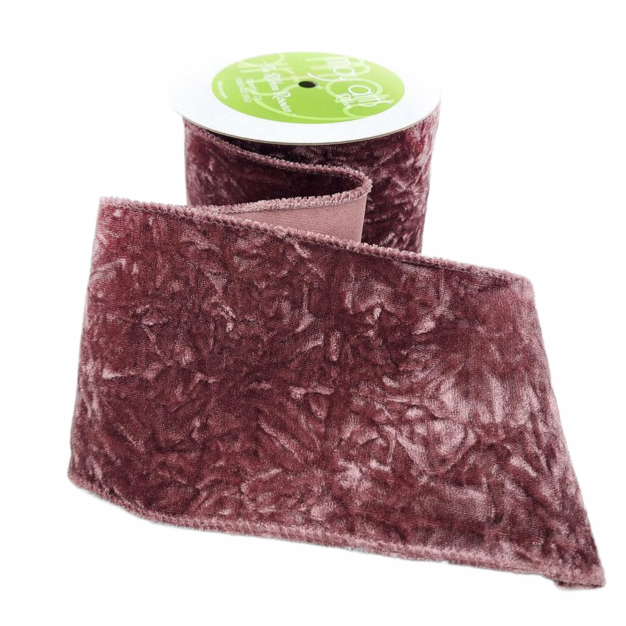 4 Inch Crushed Mauve Velvet Ribbon With Wired Edge