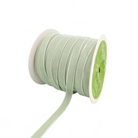 3/8 Inch Classic Jadite Green Velvet Ribbon With Woven Edge