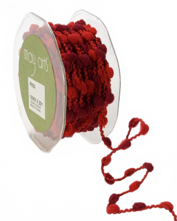 3/8 Inch Medium Pom Pom Wired String Cord Red/Burgundy Ribbon