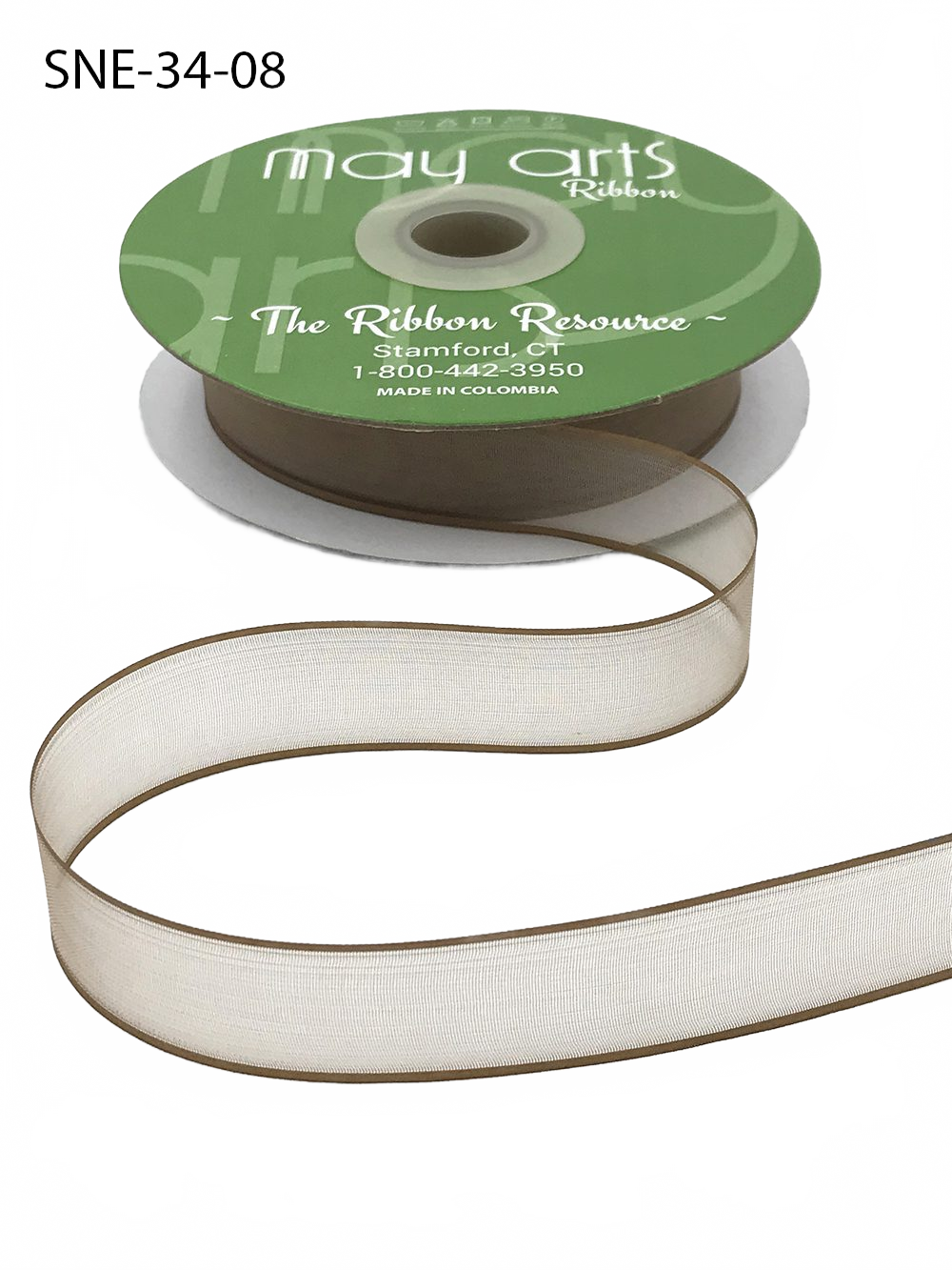 ~3/4 Inch Soft Taupe Sheer Ribbon With Thin Solid Edge