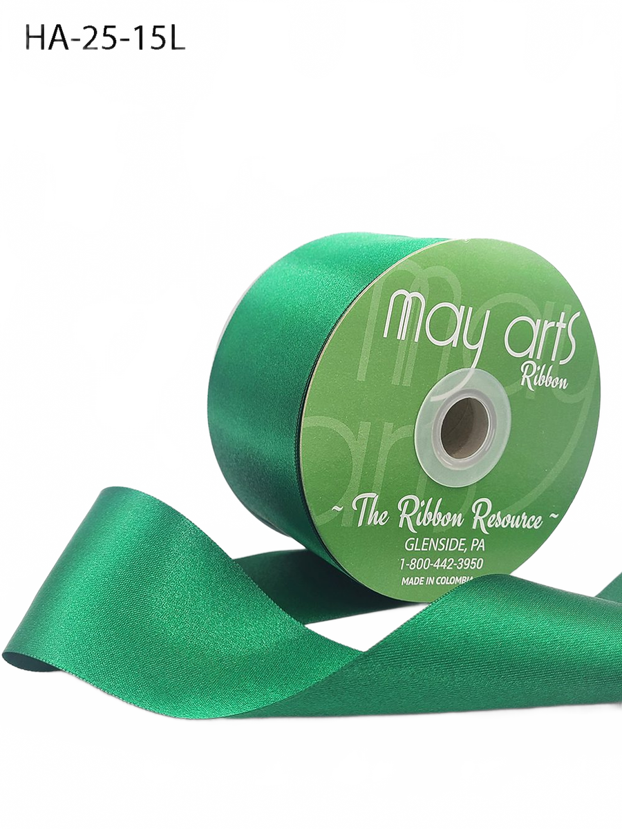 2.5 Inch Classic Double Faced Green Satin Ribbon With Woven Edge