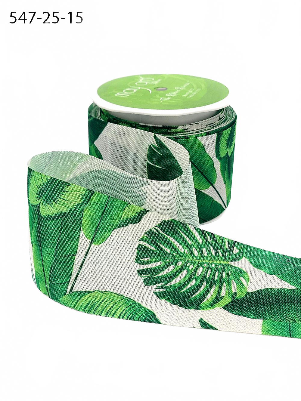 2.5 Inch Tropical Leaves Print Ribbon With Wired Edge