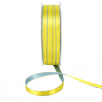 3/8 Inch Two-Color Reversible Light Blue/Parrot Green Satin With Woven Stitched Edge