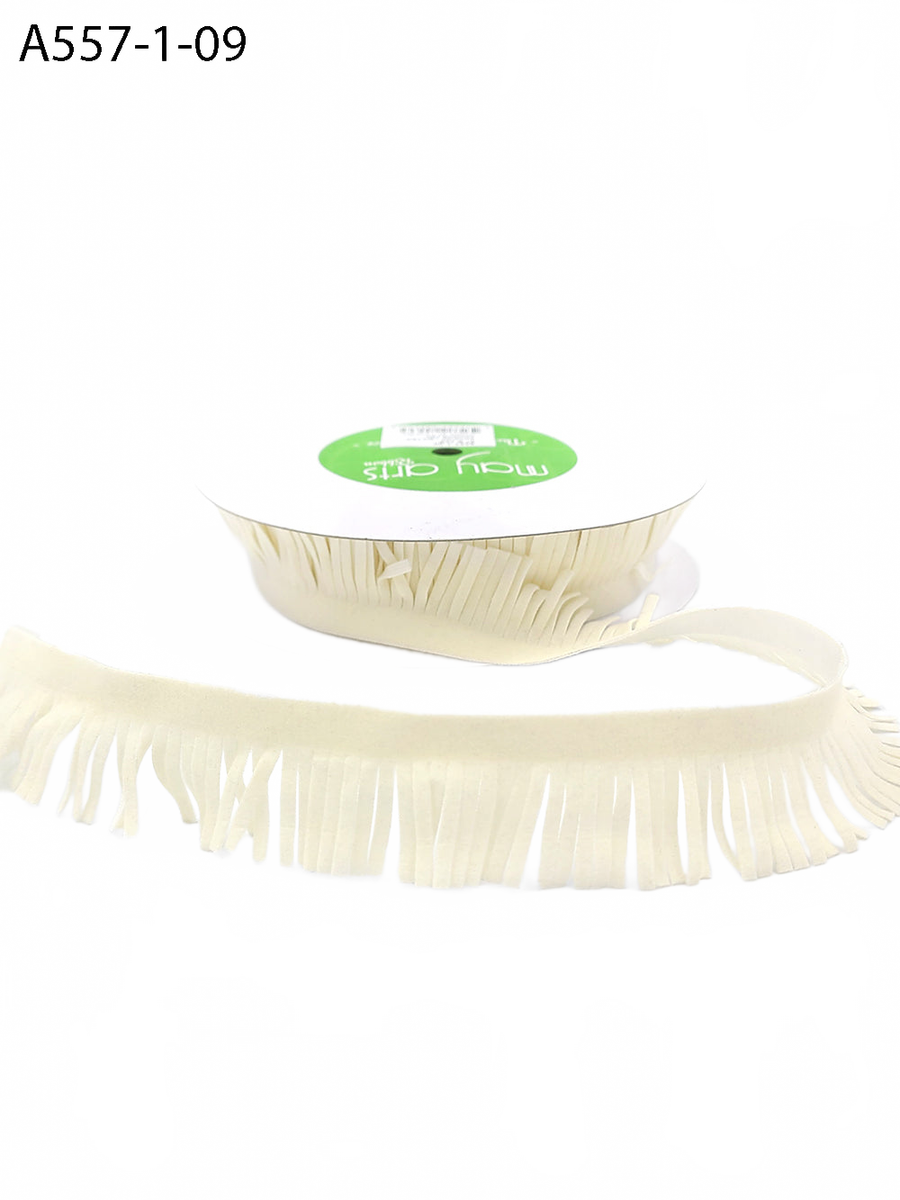 1 Inch Adhesive Suede Fringe Ivory Ribbon With Cut Edge