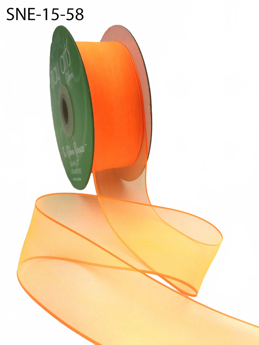 1.5 Inch Soft Neon Orange Sheer Ribbon With Thin Solid Edge