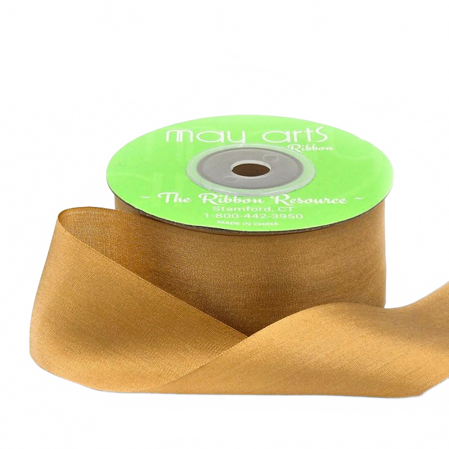 1.25 Inch 100% Hand-Dyed Pale Gold Silk Ribbon With Woven Edge