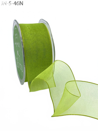 1.5 Inch Shimmer Parrot Green Sheer Ribbon With Wired Edge