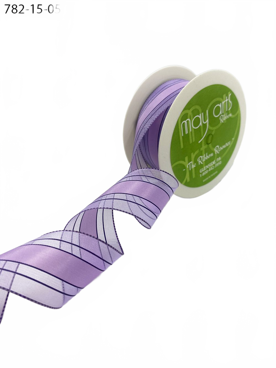 1.5″ Woven Lavender Sheer Ribbon With Tone On Tone Stripes