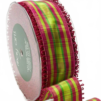 1.5 Inch Looped Picot Edge Plaid Violet/Parrot Green Ribbon