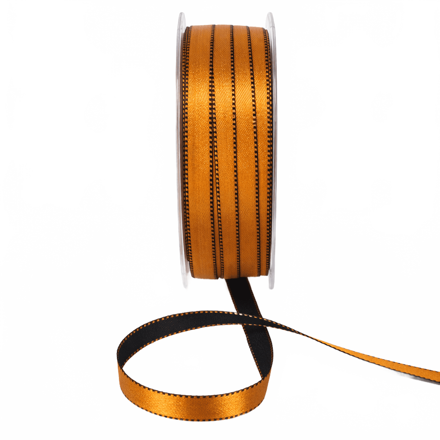 3/8 Inch Two-Color Reversible Orange/Black Satin With Woven Stitched Edge