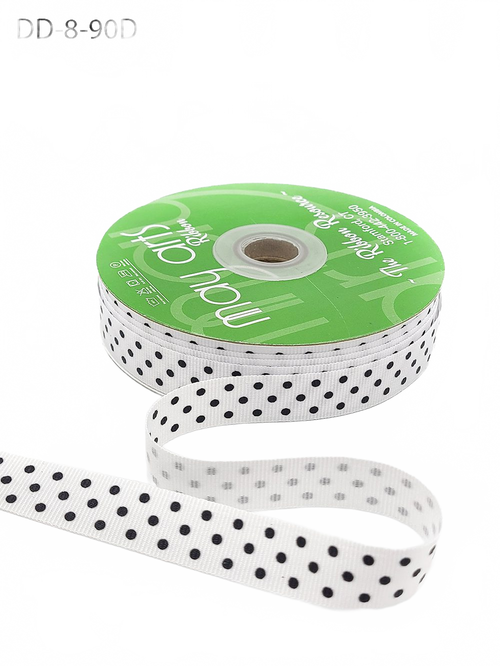 5/8 Inch White/Black Dots Grosgrain Printed Dots Ribbon With Woven Edge