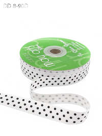 5/8 Inch White/Black Dots Grosgrain Printed Dots Ribbon With Woven Edge