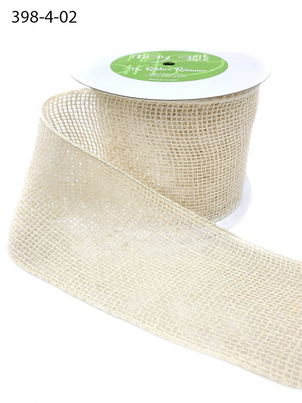 4 Inch Classic 100% Jute Light Natural Burlap Loose Weave Ribbon With Wired Edge