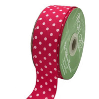 1.5 Inch Fuchsia/White Dots Grosgrain Printed Dots Ribbon With Woven Edge