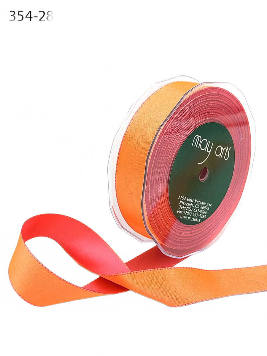 1 Inch Orange/Pink Satin Reversible Ribbon With Woven Stitched Edge