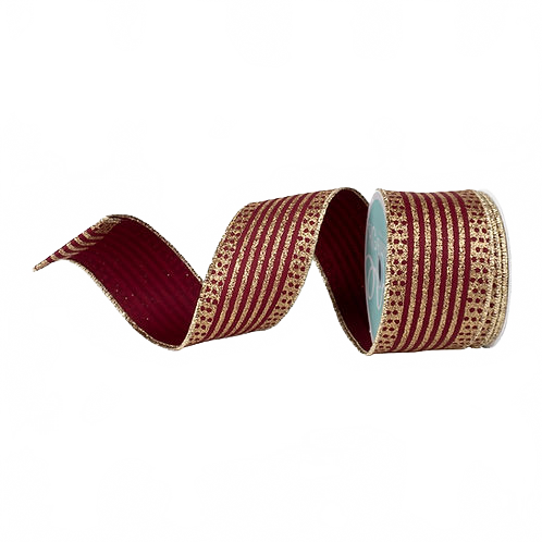 Ribbon 2.5" Vertical Stripe Dot Edge Glitter Gold
