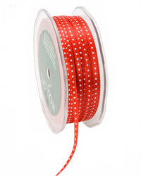 1/8 Inch Red Satin Mini Center Dot Ribbon With Woven Edge