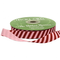 5/8 Inch Modern Diagonal Striped Light Pink/Red Grosgrain Ribbon With Woven Edge