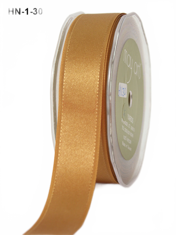 1 Inch Satin Ribbon With Woven Gold Grosgrain Edge