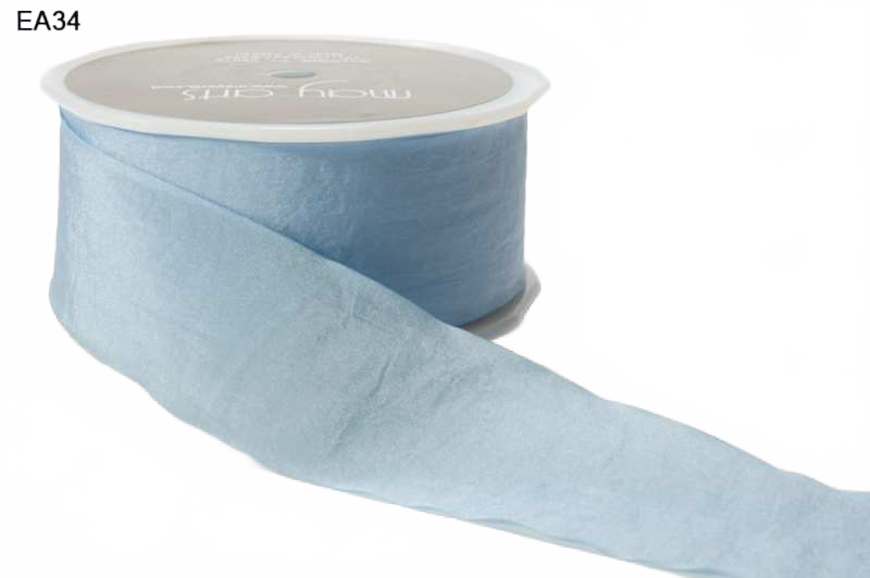 1.5 Inch Wrinkled Faux Light Blue Silk Ribbon With Cut Edge