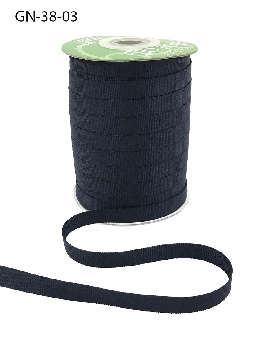 ~3/8 Inch Light-Weight Flat Navy Grosgrain Ribbon With Woven Edge