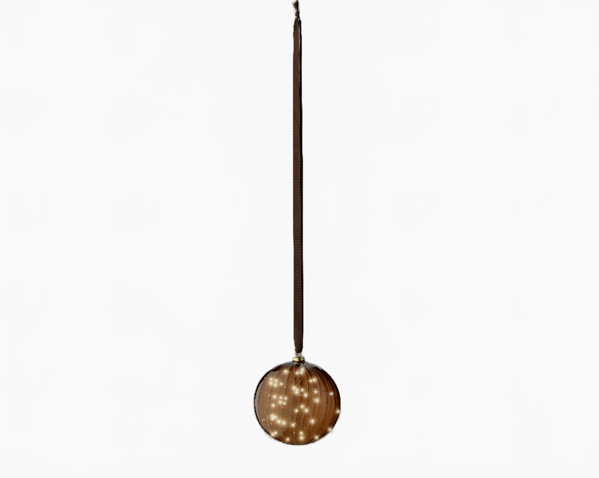 8" Micro LED Brown Ball Ornament Battery Operated