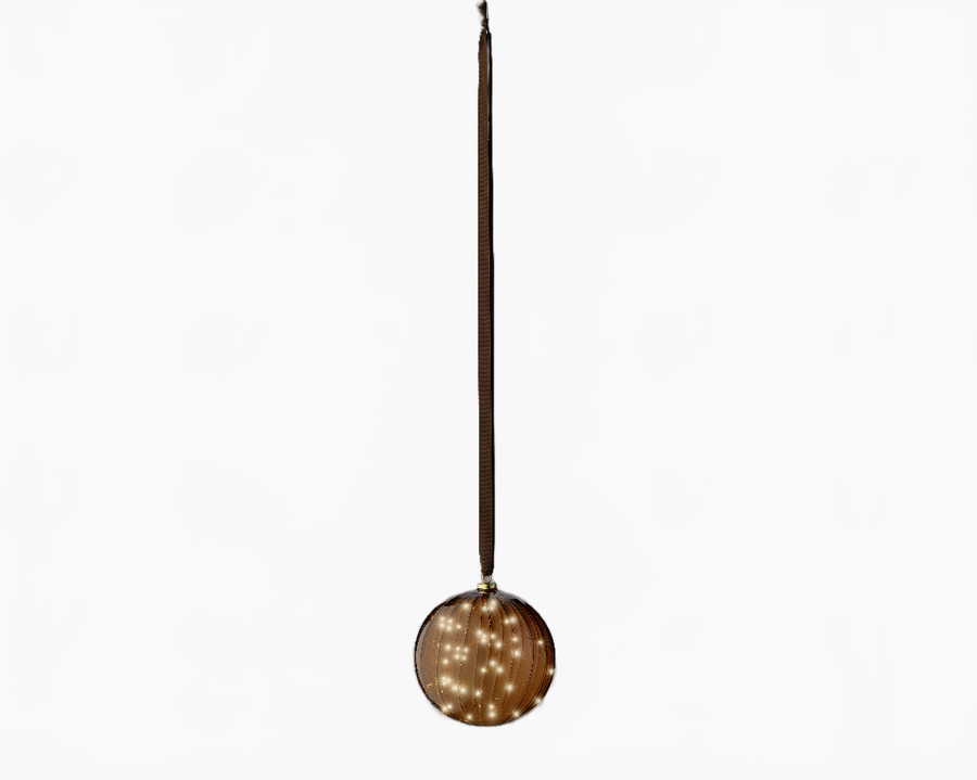 8" Micro LED Brown Ball Ornament Battery Operated