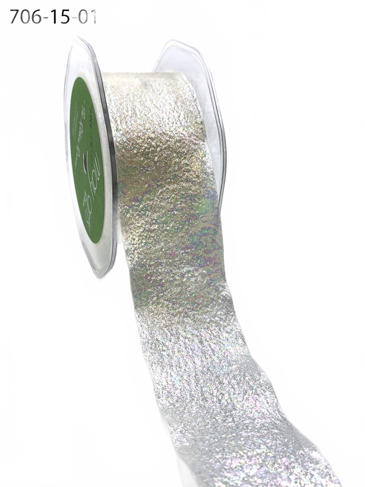 1.5 Inch Iridescent Holographic White Crepe Ribbon